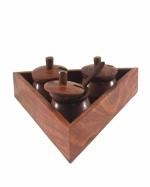 Puchu Handicraft Spice Box With Antique Lock Table In 3 Section Wooden Spice Rack Organizer and Masala Dabba Wooden Style Spice Storage Box (Triangle)