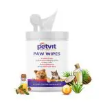 Petvit Nose and Paw Wipes for Jojoba Oil, Coconut Oil, Aloevera, Vitamin E - Paraben Free All Dogs & Cats - 50 Wipes for All Age Group