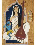 DECOR ADVENTURES Meerabai and Krishna by M.F. Husain Wall Painting 14 x 18 inch
