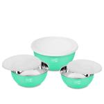 Classic Essentials Stainless Steel Vegetable Bowl Microwave Safe Mixing Bowl Set Of 3 Sea Green(500ml, 750ml,1250ml), (Pack of 3, Green, White)