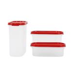 Cutting EDGE Air Tight Modular Red Lid Set of 3 Kitchen Storage Container for Rice, Dal, Atta, Flour, Cereals, Pulses, Snacks, Stackable, BPA Free (1200ml x 1, 1800ml x 1, 525ml x 1)