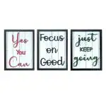 Chalk My Theme YES You CAN, Focus ON Good, and JUST Keep Going Motivational Quotes Wooden Wall Art with Wooden Frame and Words for Home, Office, Living Room, Café, and Study Room 96 X 44 cm Each
