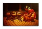 Tamatina Multicolor Unframed Indian Lady Cooking Food Classic Indian Art Canvas Painting-24X16 Inch