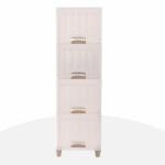 VELEXO Dresser Storage Drawer Narrow Rolling Storage Cabinet Plastic 4-Drawer Storage Cart on Wheels,Standing Shelf Units for Bathroom Bedroom Kitchen Living Room (4-Drawer)