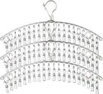 Urbanware 3 Pack Stainless Steel Laundry Drying Rack Clothes Hanger with 10 Clips for Drying Socks,Drying Towels, Diapers, Bras, Baby Clothes,Underwear, Socks Gloves Stainless Steel Cloth Clips (Steel Pack of 3)