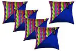 Everia Blue, Multicolor Jacquard Silk Weaved Cushion Cover With Diagonal Quilting, 16 X 16 Inch