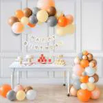 SPECIALYOU.IN Pack of 63 Items Birthday Decoration Items DIY Kit for Girls, Boys Includes Brown, Gray, Pastel Yellow, Peach, Orange and White with White Happy Birthday Banner