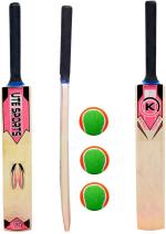 KSS Pink Poplar Willow Kids Cricket Bat With 3 Tennis Ball For Kids Size-3, Age 6-9 Yrs (Set Of 1)