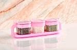 DELMON Seasoning Box 3 Pcs Seasoning Storage Container,Waterproof And Moisture Proof Spice Box With Transparent Lid,Spoon And Handle,Suitable For Storing Salt,Sugar And Spice (pink)