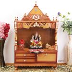 DZYN Furnitures Divine Home Large Floor Rested Pooja Mandir without Door (Teak Gold)