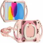 ProElite Tough Kids case Cover for Apple iPad 10th Gen 10.9 inch 2022 with Rotating Kickstand & Shoulder Strap, (Pink)