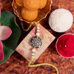 LOOK AND ADORN Designer Semi precious Stone Kundan Pearl Handmade Rakhi with Roli Chawal