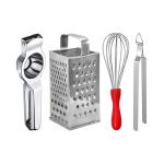DreamBasket Stainless Steel Lemon Squeezer & Grater & Egg Whisk & Roti Chimta for Kitchen