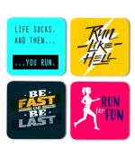 Whats Your Kick Run For Fun Printed Set of 4 Coasters With Beautiful Metal Stand