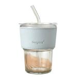 Welour Glass Blue Stanley Tumbler With Lid Straw And Protective Anti-Skid Sleeve Tumbler - 450 Ml