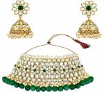 Gyaan Jewels Handmade Gold Plated Alloy Earring and Necklace Set Green, Red (Women, Girls) Free Size