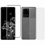 Kite Digital Samsung S20 Ultra Back Screen Protective Film Carbon Fiber Skin Transparent Screen Guard Sticker + 5D/6D/11D/21D (Black) Premium Tempered Glass Screen Protector