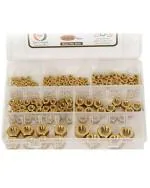 Epi-Torque High Strength Brass Hex Nuts - 7 Sizes : M3, M4, M5, M6, M8, M10, M12 Assortment In Plastic Storage Box (Pack of 208)