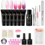 PRO ROOP Poly Extension Gel Nail Kit Changing Builder Gel Set Temperature Change Nail Enhancement with Slip Solution Gel Base and Top Coat Glitter Nail Decoration Gel Kit for Nail Art Starter DIY