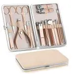 DOCOSS-18 IN 1 Stainless Steel Professional Manicure Set Nail Cutter For Women Nail Scissors Grooming Kit Manicure Pedicure Kit For Women Nail Acne Remover needle, Blackhead Tool With Leather Case