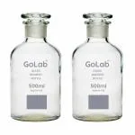 GoLab Laboratory Premium Calibrated Borosilicate Glass Reagent Bottle with Solid glass Stooper (500 ML) CAPACITY- (pack of2)