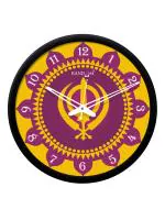 Random 12- inch Khanda Symbol Round Shaped Wall Clock With Glass (Quartz Movement, Black Frame)
