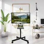 UNICO Adjustable Single Pipe Floor TV Stand Metal Black Powder Coated, Trolley Stand with Wheels, Full Motion Floor Mount