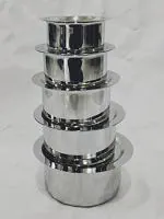 Super HK Stainless Steel Bhagona With Lid Set 250 Milliliters, 500 Milliliters, 750 Milliliters (Pack of 5)