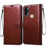 MONKISH Infinix Smart 4 Plus Brown Leather Flip Cover|Mobile Cover|Mobile case|Flip cover