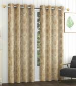 Yellow Weaves Rich Jacquard Fabric Curtains for Door, Abstract Pattern, 7 Feet, Pack of 2, Golden Beige