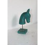 KB ART Turquoise Distressed Hand Carved Wooden Horse Head Tabletop decor 10 Inch Home decor Table decor Office Decor