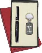 UJJi Doctor Logo Engraved Matte Finish Black Colour Ballpen and Keychain