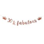 Festiko Rose Gold 30 Fabulous Banner, 30th Birthday Party Decor, Funny Thirty Years Old Birthday Banner, 30th Birthday Party Decorations