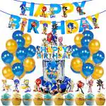 Zyozique Sonic Birthday Party Supplies for Kids - Sonic Party Decorations Set Include Happy Birthday Banner,Cupcake Toppers, Cake Toppers and Balloons (Pack oF 37)