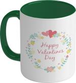 Shieldsmore Ceramic Happy Valentine's Day Printed Coffee For Gift | Dark Green And White Ceramic Coffee Mug (325 ml)