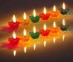 MOSTSHOP 12 Multicolour Diwali Diyas Colourful 3D Reflection Diya for Diwali Decor Flower Shape Shadow Reflective Diyas for Diwali Decoration Items for Home Decor Reusable Navratri Diwali Lights