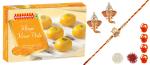 Feastive Celebrations Bikanervala Khoya Kesar Peda Burfi With Ganesha Rakhi, Pair Of Ganesha Soan, Pooja Rakhi, Kesar And Chawal (Set Of 4)