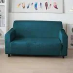 HOKIPO 200 GSM Premium Velvet Series Elastic Sofa Cover 2 Seater, Peacock Blue (AR-4737-PBLU)