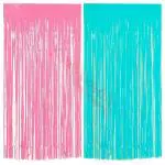Propsicle 2 Pcs 3ftx6ft Pastel Pink and Blue Foil Curtains Baby Shower Decoration Birthday Decoration Prince/Princess Theme Party - Pack of 2