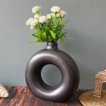 POTZO Black Donut Vase, Large Size 12X12 Inches,, Handcrafted, Centerpiece Tabletop Home Decor Item