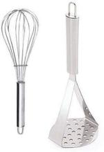SEVOU Stainless Steel Egg Whisk and Potato Masher Kitchen Tool Set, Set of 2