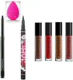 BINGEABLE...ENJOY THE DIFFERENCE 36H Eyeliner Kajal Puff Liquid Lipsticks Water Proof Red Edition (Set Of 4)