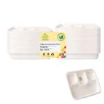 Shrayati Disposable Bagasse Plates -10INCH, 25 Pcs Pack, 4 Compartment, Pack of 4, Rectangle Disposable Plates, Sugarcane Paper Plates, Disposable Plates for Parties, Use and Throw Plates, Eco-Friendly