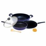 Springway Violet Aluminium Non-Stick Induction Cookware Set with Glass Lid 4 pcs