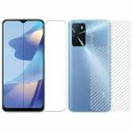 Kite Digital Oppo A16 Back Screen Protective Film Carbon Fiber Skin Transparent Sticker + Transparent Tempered Glass Screen Protector with Full Screen Coverage [Except Edges]