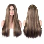 AKASHKRISHNA Straight Wig With Brown Highlights Long Hair Wig For Women