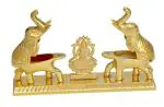 Craftam Golden Metal Double Elephant with Laxmi Maa Roli Chawal Storage Box (Pack of 1)