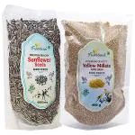 Farmbean Bird Food Combo Pack of 2-900 Gms(Sunflower seed 450g, Yellow Miilet 450 g) Fortified with Spirulina , Bird Food for Conures, Lovebirds, African Grey, Macaws, Cockatoo, Canaries