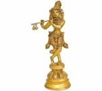 Idol Collections Brown Brass Flute Playing Krishna Murti Statue, 8.5 Inch