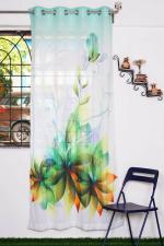 Parda Online Flower Design, Green Tissue Floral Eyelet Animals Window Curtain 5ft, (Pack of 4)